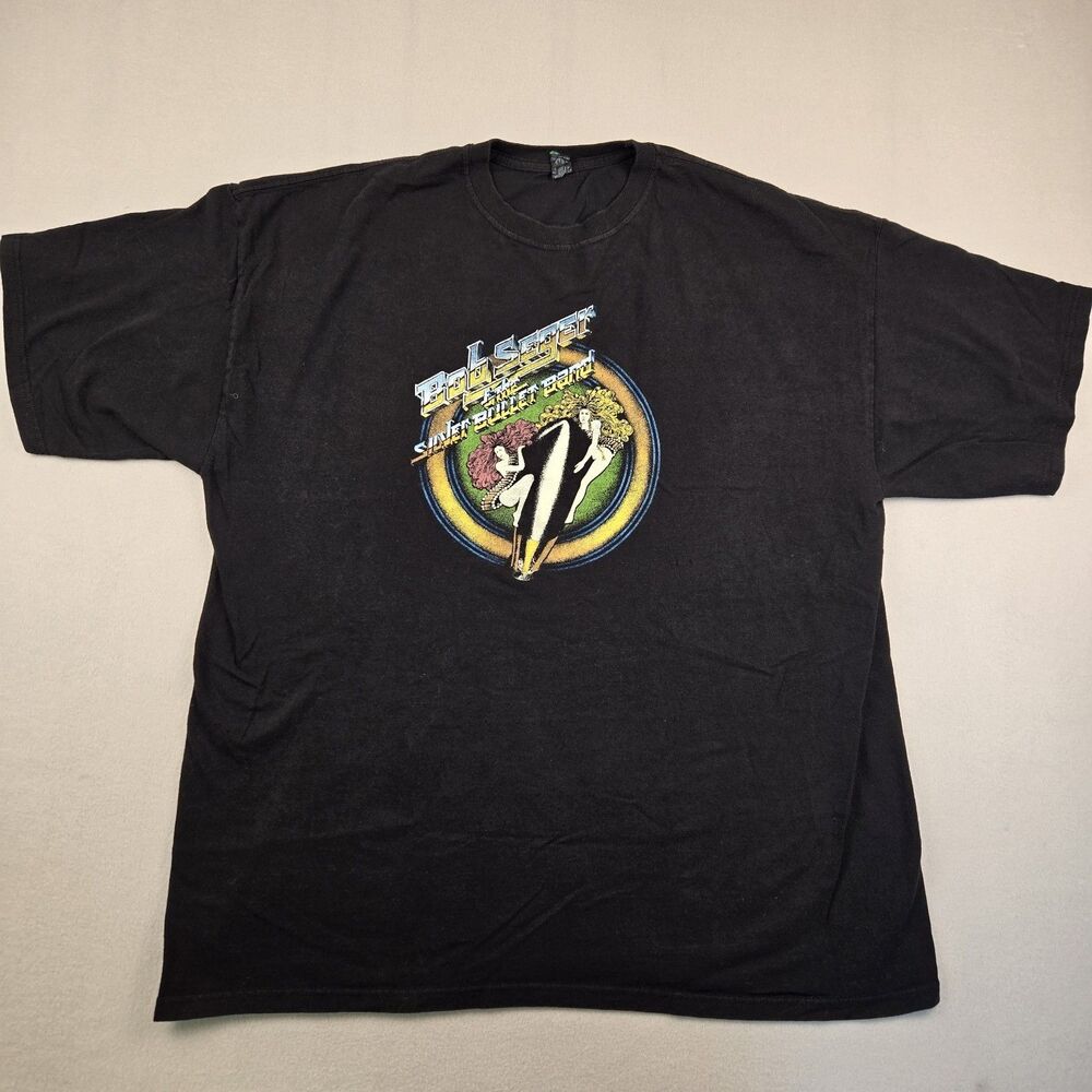 Bob Seger & The Silver Bullet Band Black T-shirt Men's Size 2XL Rock Music VTG